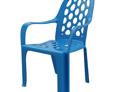 Blue Plastic Leisure Chair with Round Hole Design and Comfortable Armrests for Outdoor Use 3d model