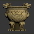 Golden Incense Burner With Dragon Shaped Handles And Animal Legs Design