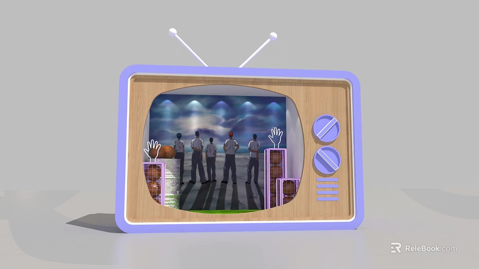 Vintage TV Themed Group Photo Check In Spot With Stage Background And Lighting 3d model 