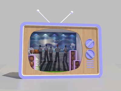 Vintage TV Themed Group Photo Check In Spot With Stage Background And Lighting 3d model