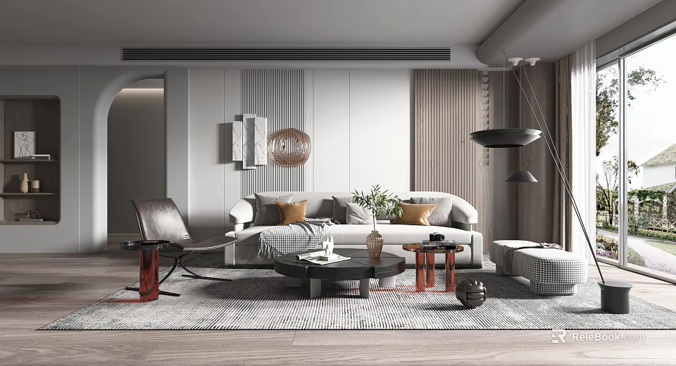 Modern Living Room Interior Design With White Sofa Coffee Table And Area Rug 3d model 