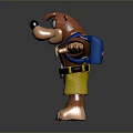 Cartoon Bear With Brown Fur Blue Vest Yellow Shorts Arms Outstretched Standing On Reflective Surface