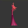 Game Movie Character 3D Model with Red Hair and Pink Long Robe Standing Pose