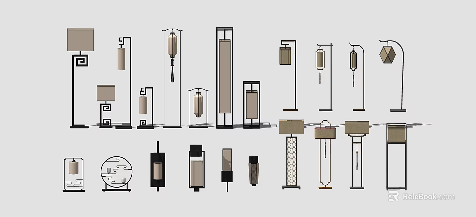 Modern Lighting Fixture Set with Floor Lamps Pendant Lights and Table Lamps 3d model 
