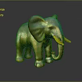 Golden Elephant Figurine With Metallic Surface Yellow Ivory Tusks Standing On Black Background And Reflection