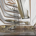 Spacious Shopping Mall Lobby Interior With Ornate Ceiling Marble Flooring And Shoppers Walking