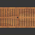 Modern Elegant Orange Wooden Table Featuring Slatted Top And Crossed Legs Design