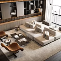 Modern Luxury Sofa and Coffee Table Set With Beige Upholstery Accent Chairs and Area Rug