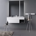 Modern Minimalist White Washbasin With Wall Mounted Mirror Cabinet And Side Table