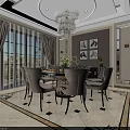 Elegant Modern Living Dining Room Interior With Sofa Coffee Table Crystal Chandelier And Large Windows