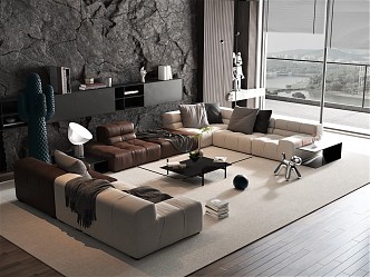 Modern living room sofa coffee table combination 3d model