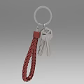 Modern Keychain With Red Braided Strap Silver Keys And Metal Ring