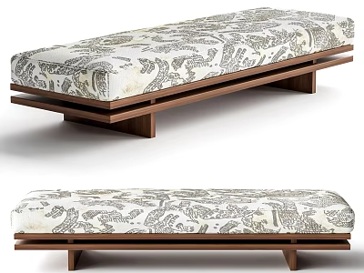 Stylish Sofa Bench With Decorative Patterned Cushion And Wooden Frame Base 3d model