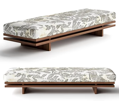 Stylish Sofa Bench With Decorative Patterned Cushion And Wooden Frame Base 3d model