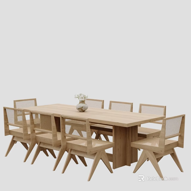 Light Wood Minimalist Dining Chairs With Slat Back Design In Modern Dining Space 3d model 