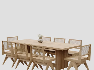 Light Wood Minimalist Dining Chairs With Slat Back Design In Modern Dining Space 3d model