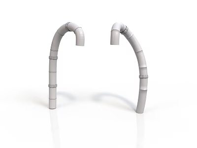 Two Gray Curved Industrial Pipe Fittings With Ring Shaped Structures 3d model