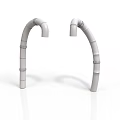 Two Gray Curved Industrial Pipe Fittings With Ring Shaped Structures