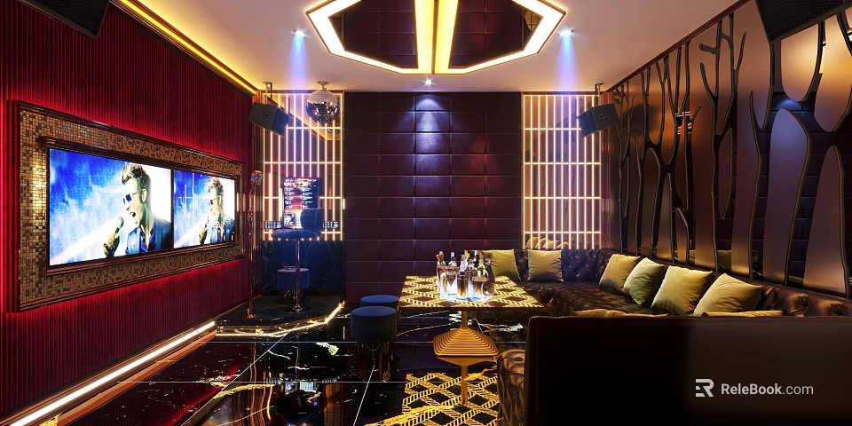 Luxurious KTV Interior Design With Comfortable Sofa LED Lighting And Audio System 3d model