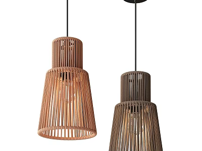 Bamboo Woven Pendant Lights Natural And Dark Brown Striped Design For Home Decor 3d model