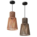 Bamboo Woven Pendant Lights Natural And Dark Brown Striped Design For Home Decor