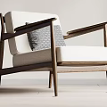 Modern Lounge Chair With Wooden Frame Light Upholstered Seat And Textured Gray Pillow
