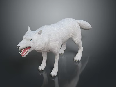 White Wolf Game Movie Character With Open Mouth Blue Eyes 3D Rendered Dark Background 3d model
