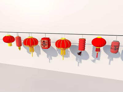 Traditional Red Decorative Lanterns Hanging For Home Living Decoration 3d model