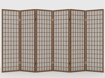 Traditional Wooden Room Divider With Six Folding Translucent Panels And Grid Design 3d model
