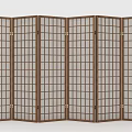 Traditional Wooden Room Divider With Six Folding Translucent Panels And Grid Design