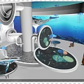 Ocean Themed Interactive Exhibition With Circular Design Whale Model Jellyfish Decorations And Visitors
