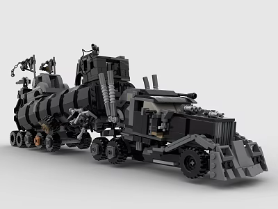 Black Building Block Heavy Duty Mechanical Vehicle With Caterpillar Tracks And Intricate Details 3d model