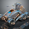 Steampunk Mechanical Vehicle With Metal Structure Cannon And Track Design