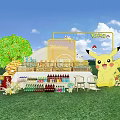 Pokémon Themed Outdoor Garden Landscape With Character Figures And Green Grass