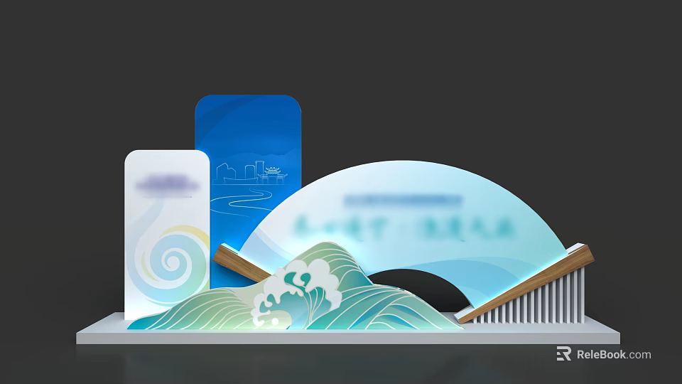 Modern Commercial Equipment With Curved Display Wooden Stand And Wave Pattern Design 3d model 