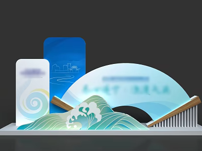 Modern Commercial Equipment With Curved Display Wooden Stand And Wave Pattern Design 3d model