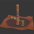 Wooden Pillar With Fallen Parts On Circular Red Base Dark Background