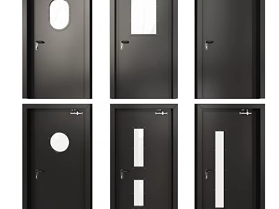 Black Swing Doors With Circular And Rectangular Glass Panels For Interior Use 3d model