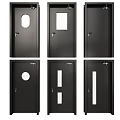 Black Swing Doors With Circular And Rectangular Glass Panels For Interior Use