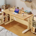 Wooden Study Desk With Laptop Mug Stacked Books And Storage Basket Setup