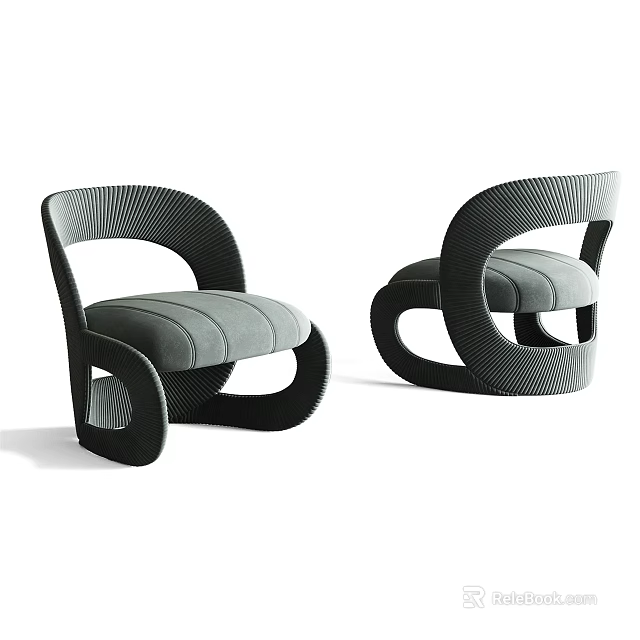 Modern Single Sofa With Curved Armrest Black Frame And Gray Cushion 3d model 