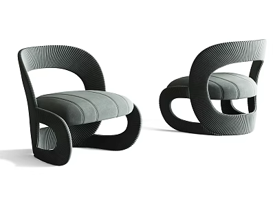Modern Single Sofa With Curved Armrest Black Frame And Gray Cushion 3d model