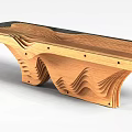 Modern Wooden Table With Artistic Wave Shaped Legs And Glass Top Surface