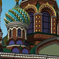 Russian Style Church Architecture With Colorful Onion Domes Crosses And Arched Doorway