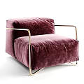 Burgundy Velvet Single Sofa with Golden Metal Frame Modern Design for Living Room Interior