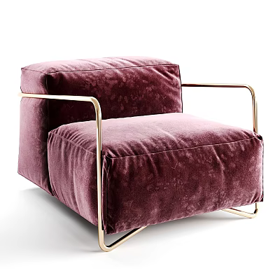 Burgundy Velvet Single Sofa with Golden Metal Frame Modern Design for Living Room Interior 3d model