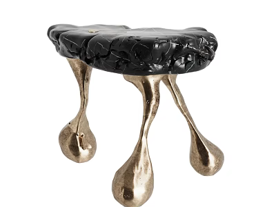 Modern Textured Black Top Side Table with Gold Drip Shaped Legs 3d model