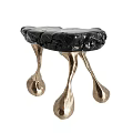Modern Textured Black Top Side Table with Gold Drip Shaped Legs