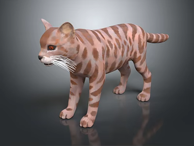 3D Model of a Cat With Brown White Stripes Red Eyes and Standing Pose 3d model