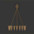Golden Chandelier With Ornate Top Chain Suspension And Multiple Candle Holders